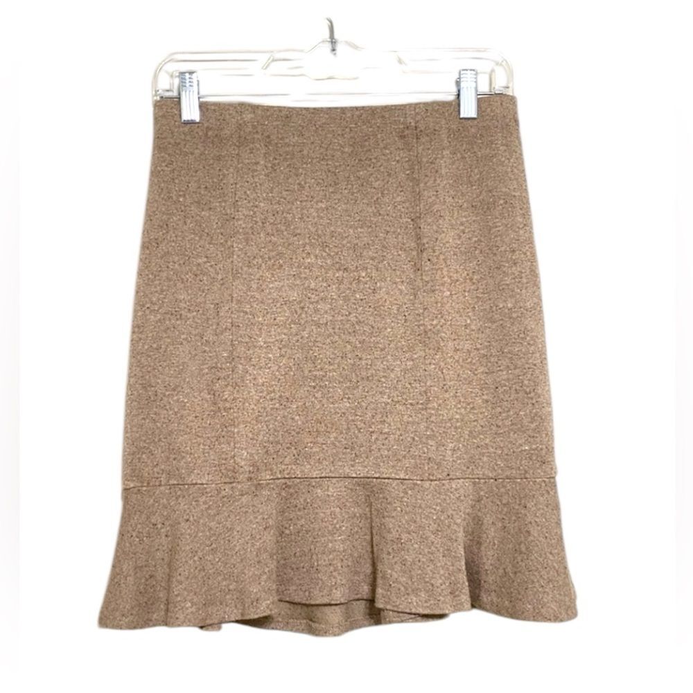 Express Tweed Texture Skirt Ruffle Peplum Hem Pull On Stretch Tan Brown size XS